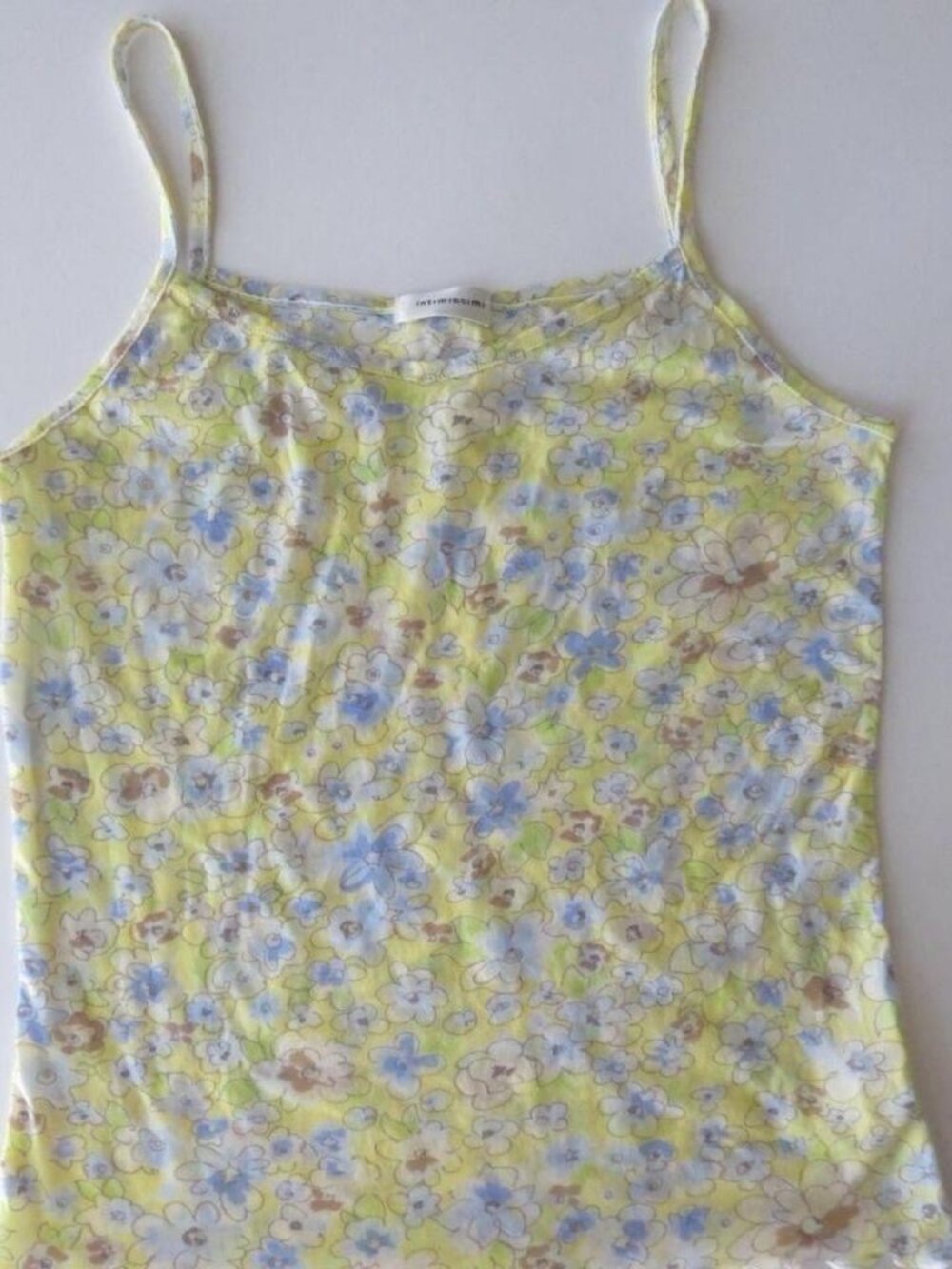Vintage Italian Mesh Matching Cami, 2000s Intimissimi Floral Butter Yellow